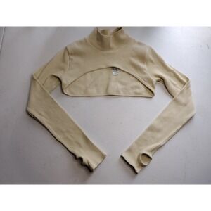 ZARA Ribbed Mock Neck Cutout‎ Long Sleeve Crop Top Cream M/L
